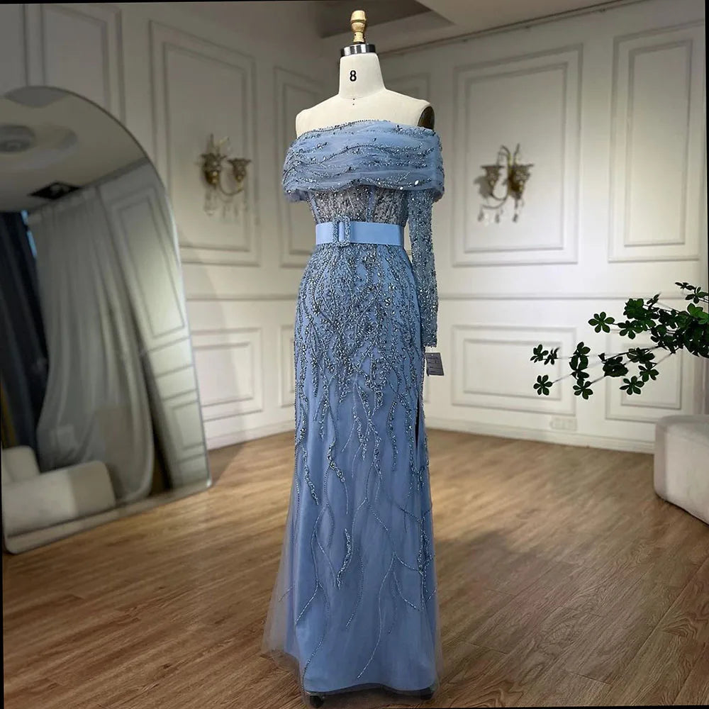 Vestidos de noche de lujo estilo sirena color nude árabe, con un solo hombro y cuentas, estilo Dubai, para mujer, ideales para bodas y fiestas (2025) LA72161 