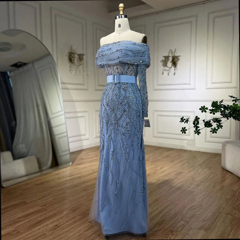 Robe de soirée sirène asymétrique à perles, couleur chair, style arabe, tenue de soirée de luxe à Dubaï, pour femmes, mariage, 2025, LA72161 