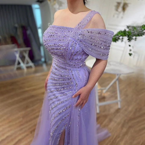 Vestido de noche elegante de sirena para mujer, con abertura alta, color turquesa, sexy, de lujo, con cuentas, 2025, LA71651 