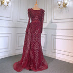 Muslim Brown Luxury Evening Dresses Gowns 2025 Beaded Mermaid Overskirt Elegant For Women Party LA71610