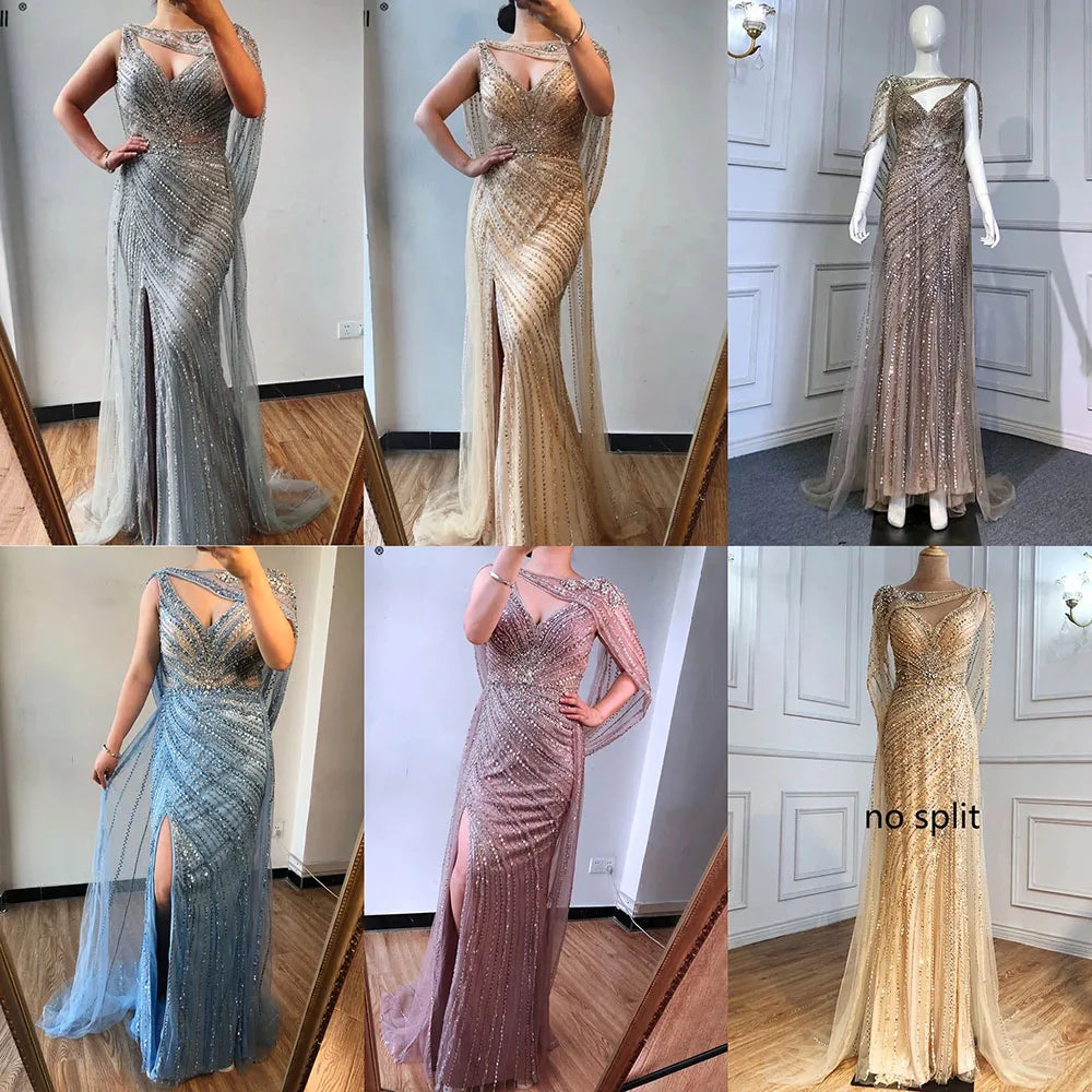 Luxus Champagner Sexy Split Abendkleider 2025 Diamant Sleeveless Meerjungfrau Formale Kleid Ruhigen Hill LA70301