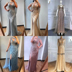 Luxus Champagner Sexy Split Abendkleider 2025 Diamant Sleeveless Meerjungfrau Formale Kleid Ruhigen Hill LA70301