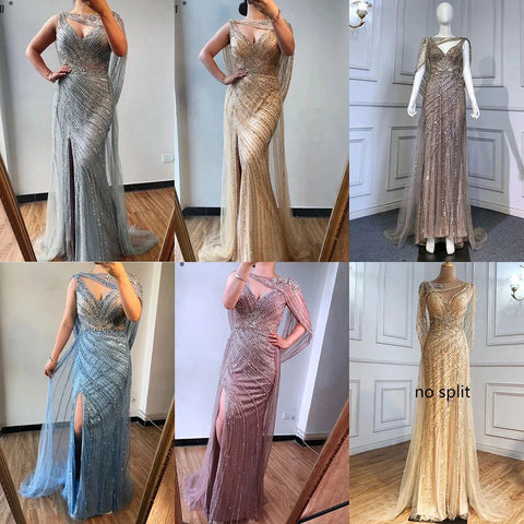 Luxus Champagner Sexy Split Abendkleider 2025 Diamant Sleeveless Meerjungfrau Formale Kleid Ruhigen Hill LA70301