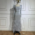 Robe de soirée élégante style sirène grise, longueur cheville, en satin perlé, luxueuse, pour femme, modèle 2025, LA72317 