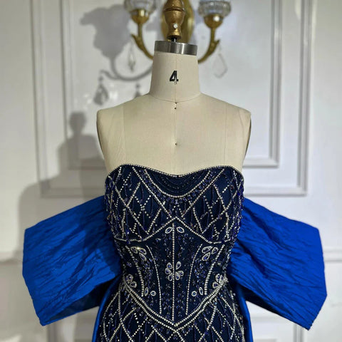 Vestido de noche de sirena con cuentas color piel, hombros descubiertos, chal y detalles de cristal para ocasiones formales 2025 LA72819