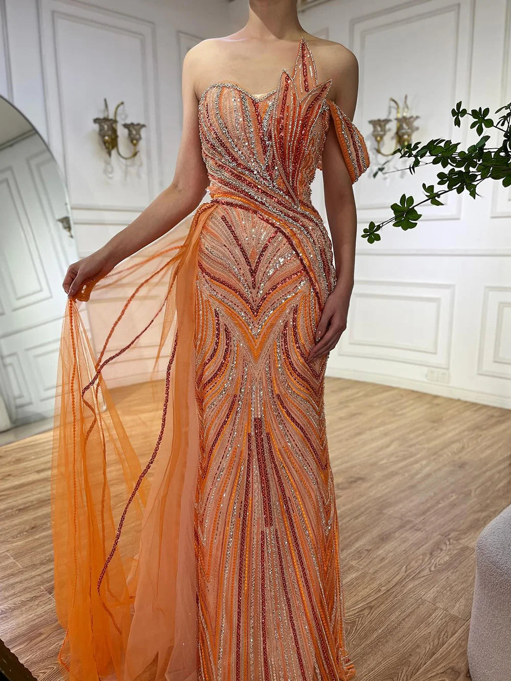 Robe de soirée de luxe bleu arabe à une épaule, style Dubaï, avec jupe latérale et perles, pour femme, LA72662, 2025 