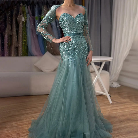 Robe de soirée sexy style arabe fuchsia, col en V, manches longues, perles, luxueuse, encolure en cœur, sans retour, LA71810 