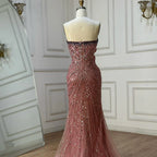 Vestido de noche de sirena rosa sin tirantes con abertura alta para ocasiones formales LA72480 (modelo saudí 2025) 