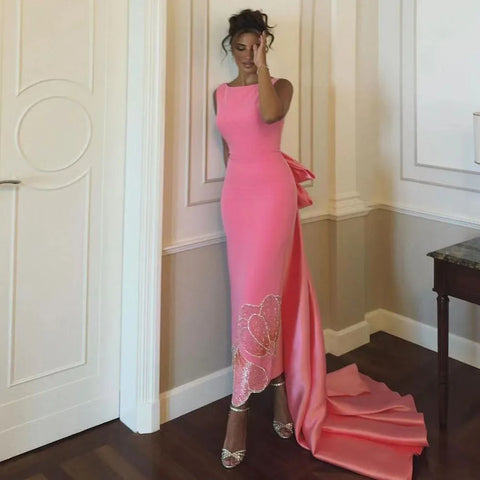 Elegant Coral Pink Butterfly Beaded Evening Dress LA72497