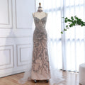 Luxury Evening Dress Grey Beaded With Cape LA73342