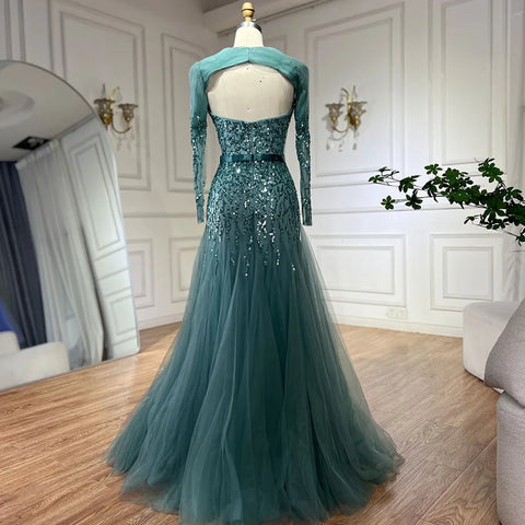 Robe de soirée sexy style arabe fuchsia, col en V, manches longues, perles, luxueuse, encolure en cœur, sans retour, LA71810 