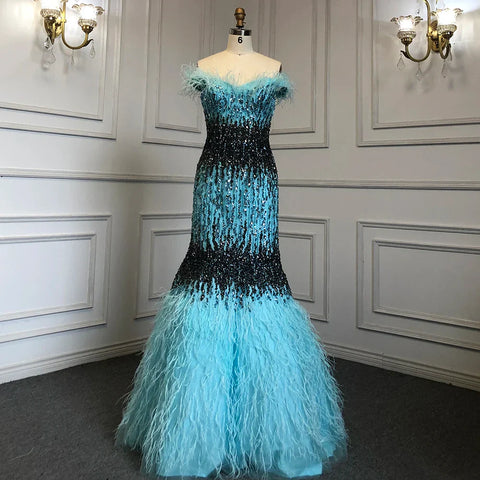 Dubai Pink Sexy Mermaid Evening Dresses Design Luxury Crystal Feathers Sleeveless Formal Gowns 2025 LA70242