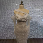 Vestido de noche sirena blanco nude árabe de un solo hombro 2025 - Elegante vestido de lujo con cuentas para fiestas de mujer LA7236 