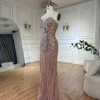 Vestido de noche de sirena rosa sin tirantes con abertura alta para ocasiones formales LA72480 (modelo saudí 2025) 