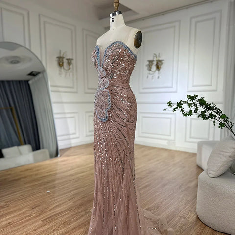 Robe de soirée sirène bustier rose saoudienne 2025, avec fente haute, pour une occasion formelle, LA72480 