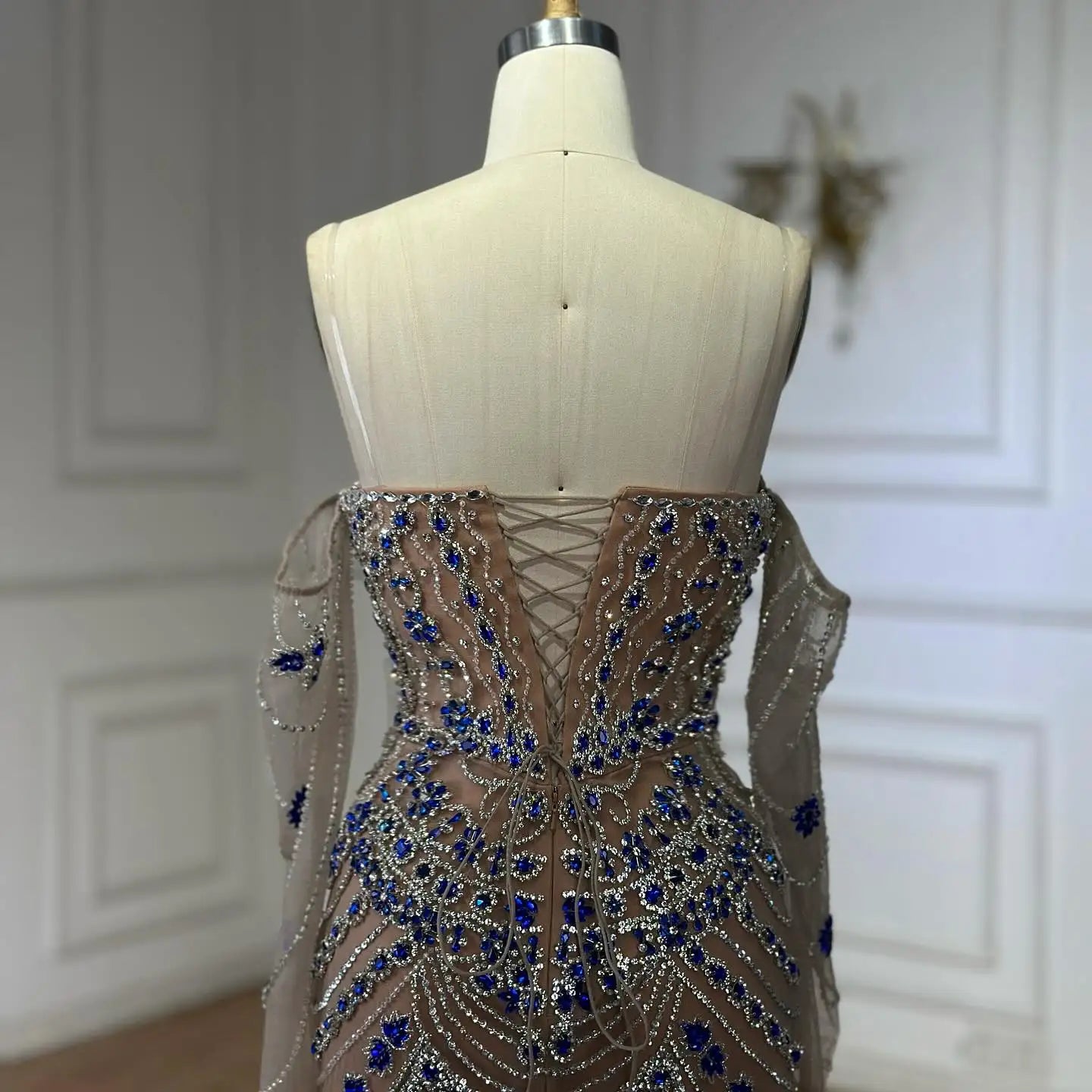 Luxury Blue Beaded Evening  Dress Gowns Beaded For Formal Occasion LA72858