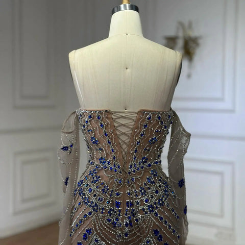 Vestido de noche azul de lujo con cuentas, ideal para ocasiones formales LA72858