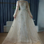 Muslim Nude A-Line Beaded Luxury Elegant Dubai Evening Gown Wedding Party LA72594