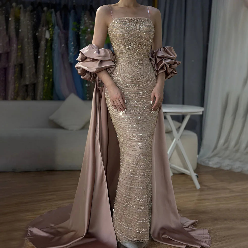 Luxury Arabic Dusty Rose Evening Dresses with Cape Dubai Elegant Strapless Midi Women Wedding Party Gowns LA72543