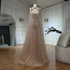 Vestidos de noche árabes con mangas tipo capa color nude y cuentas de cristal para mujer, ideales para bodas y fiestas (LA72806) 