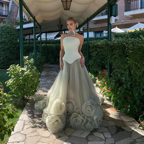 Elegant Sage Green 3D Flowers A Line Evening Dresses Gowns LA72913