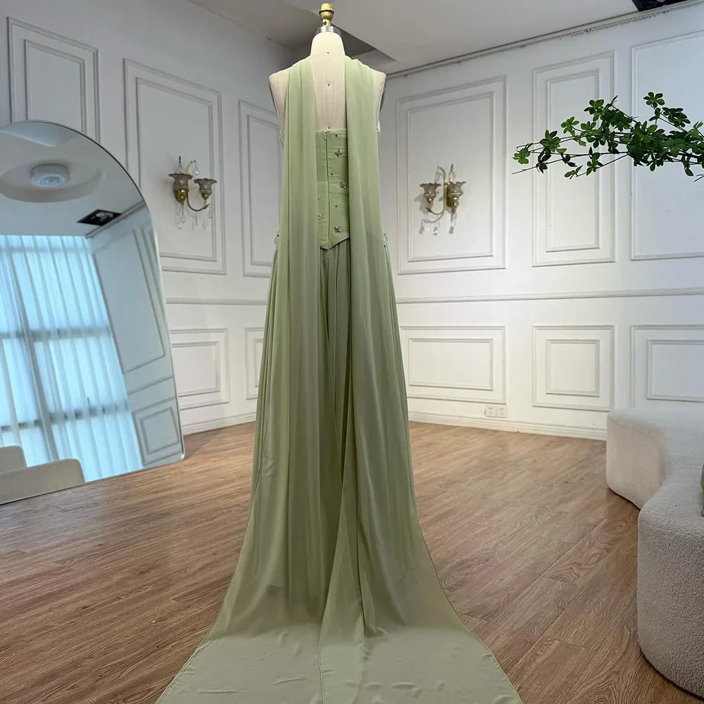 Classy Sage Green   A-Line Chiffon Evening Dress LA73073
