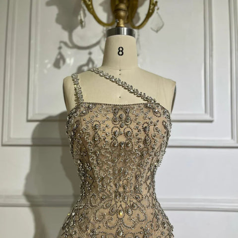 Elegant Nude One Shoulder Beaded Evening Dresses Gowns for Formal Occasion 2025 LA72791