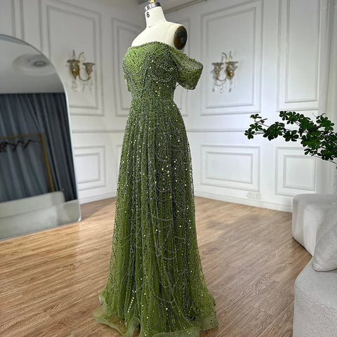 2025 Saudi Arabic Nude Pearls Beaded Design A-Line Evening Dresses Gowns for Formal Occasion LA72738