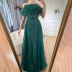 Vestidos de noche elegantes de sirena color caramelo con cuentas, estilo árabe saudí, con sobrefalda para ocasiones formales LA71634A