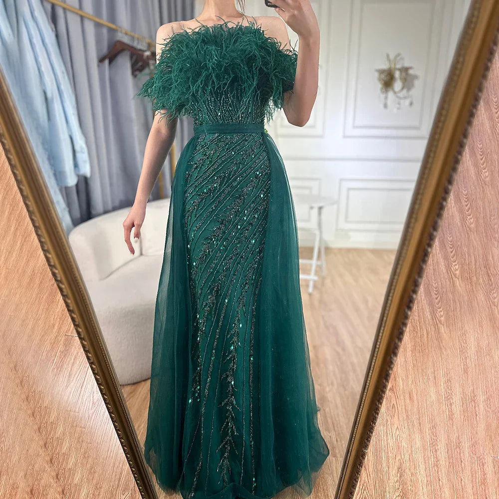 Vestidos de noche elegantes de sirena color caramelo con cuentas, estilo árabe saudí, con sobrefalda para ocasiones formales LA71634A