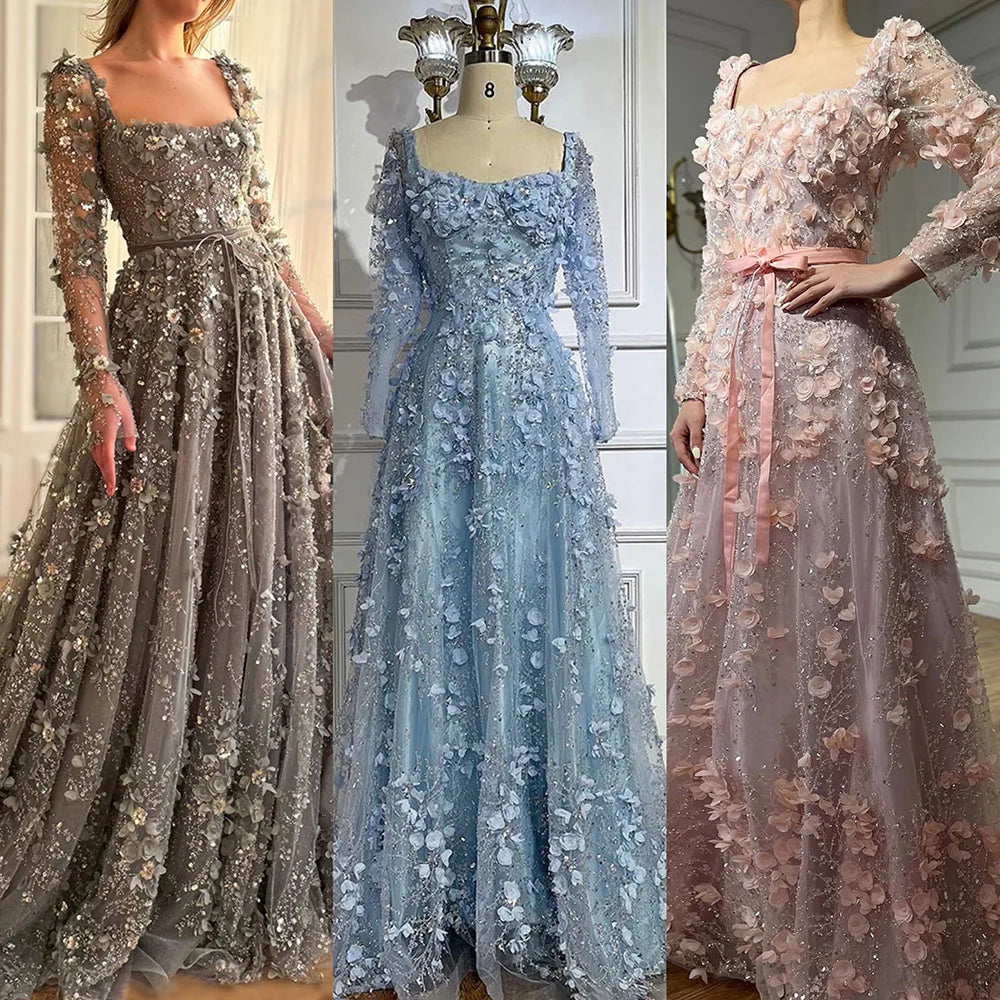 Robe de soirée élégante de style arabe gris, coupe trapèze, avec appliques et perles, pour femme, tenue de mariage, LA72657 