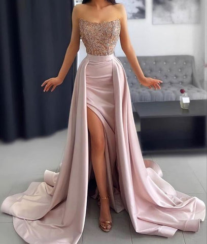 Robe de soirée longue bustier fendue jusqu'à la cuisse, robe glamour Y45