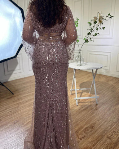 Vestido de noche elegante, elegante, con escote en V, cuentas y apliques de sirena, de lujo, estilo árabe, brillante, para mujer, para fiesta, 2025, LA71784 