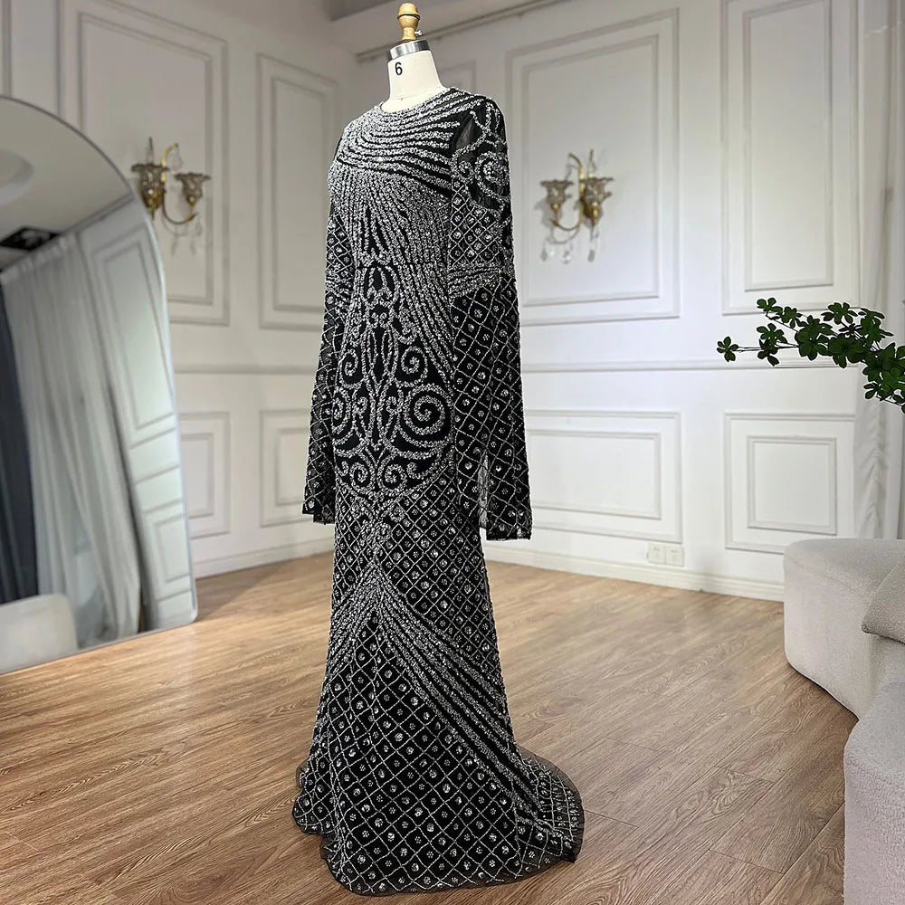 Vestidos de noche de sirena de lujo, estilo árabe saudí, con mangas acampanadas y cuentas color caramelo, para ocasiones formales (LA72771) 