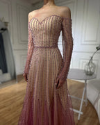Vestidos de noche largos, elegantes, de corte A, color púrpura árabe, con cuentas, para ocasiones formales LA72752 