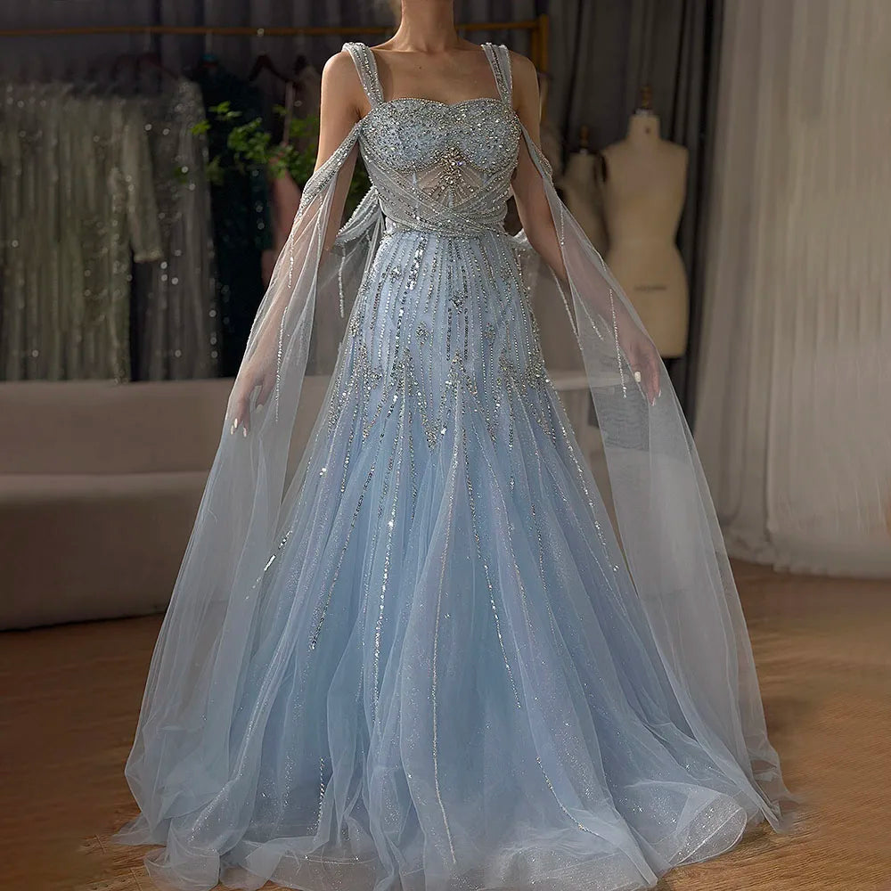 Vestido de noche corte A con tirantes finos y cuentas rosas, estilo capa, ideal para ocasiones formales (LA72726) 