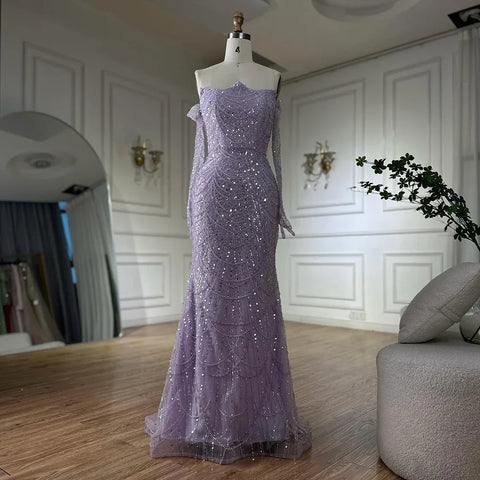 Luxury Pearls Green Mermaid Evening Dress with Gloves LA72352 Plush Size