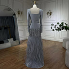 Robe de soirée élégante style sirène grise, longueur cheville, en satin perlé, luxueuse, pour femme, modèle 2025, LA72317 