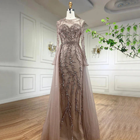 Muslim Green Elegant Mermaid Lace Beaded Luxury Long Evening Dresses Gowns For Women Wedding Party 2025 LA71653L