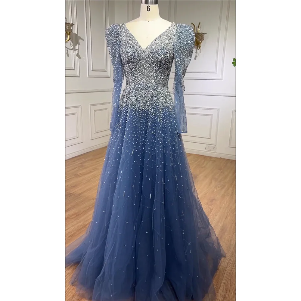 Green Mermaid Elegant Beaded Evening Dress Gown with Skirt Sleeves LA71762