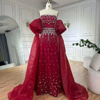 Vestidos de noche de sirena con cuentas negras, estilo princesa, con mangas abullonadas y sobrefalda, para ocasiones formales (LA72002) 