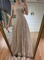 Vestidos de noche corte A con diseño de perlas color nude y cuentas, estilo árabe saudí, para ocasiones formales LA72738 