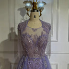 Vestido de noche de lujo de Dubái, corte en A, elegante, color lila árabe, con borlas y cuentas, modelo LA72422 (2025). 