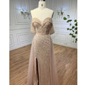 Nude Mermaid Elegant With Overskirt  Off  Shoulder Beaded Split Evening Dresses Gowns For Woman Party 2024 LA71728