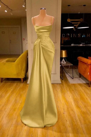 Vestido largo de noche estilo sirena plisado con tirantes finos color burdeos encantador 6868