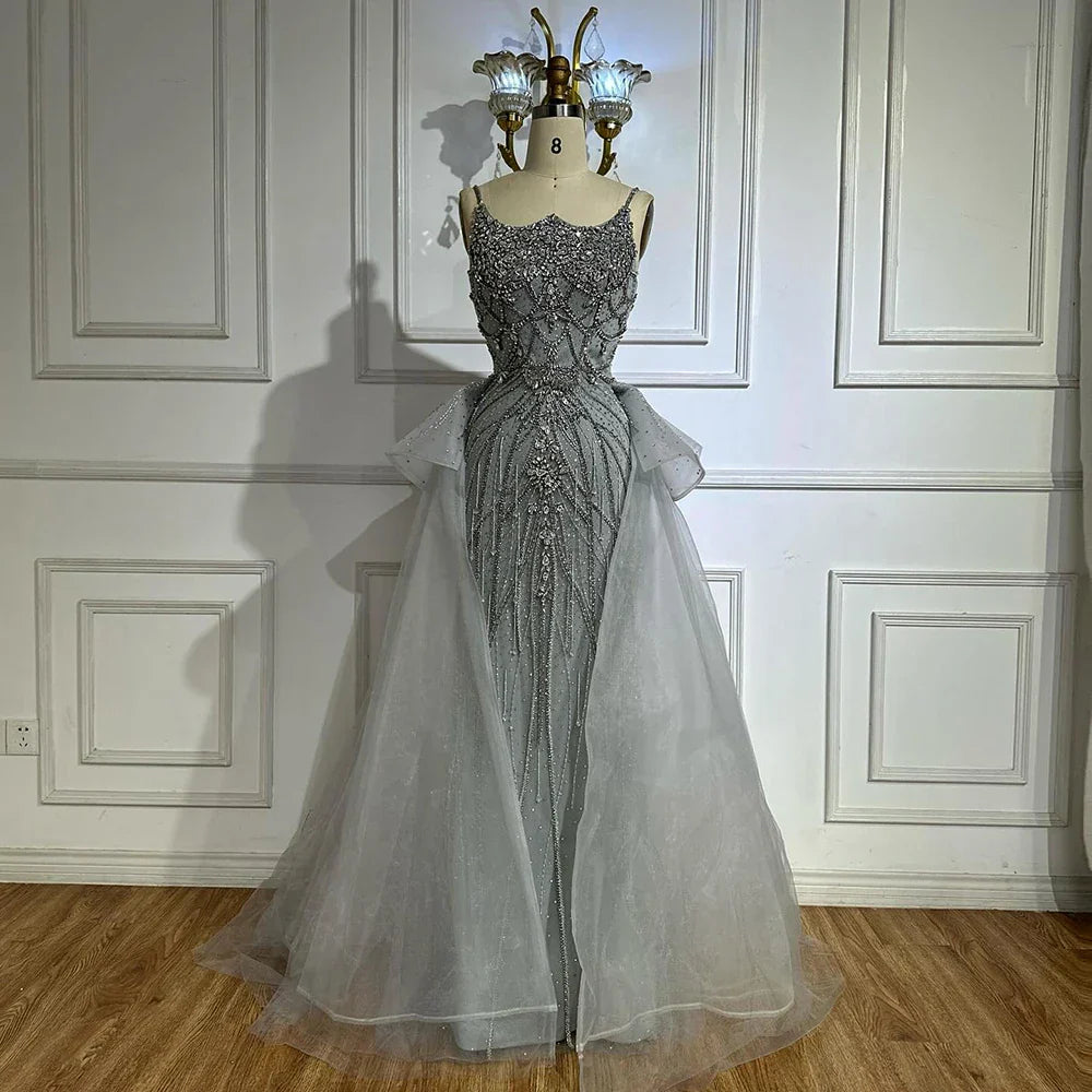 Vestidos de noche color nude con tirantes finos y cuentas, estilo saudí, con sobrefalda, para ocasiones formales LA72810 