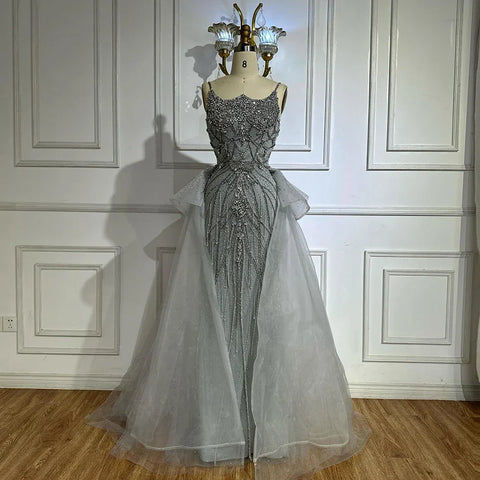 Robe de soirée saoudienne couleur chair à bretelles spaghetti et perles, avec surjupe, pour une occasion formelle, LA72810, 2025 