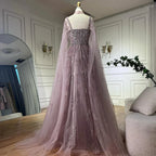 Vestido de noche de lujo saudí LA72764, corte A, manga capa, con cuentas de cristal, estilo árabe, color nude, ideal para ocasiones formales (modelo 2025).