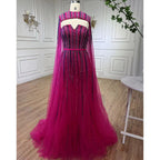 Robe de soirée longue verte style arabe, manches cape, ligne A, perles, robes de célébrités, pour femme, fête de mariage, LA71912, 2025 