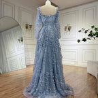 Robe de soirée élégante de style arabe gris, coupe trapèze, avec appliques et perles, pour femme, tenue de mariage, LA72657 